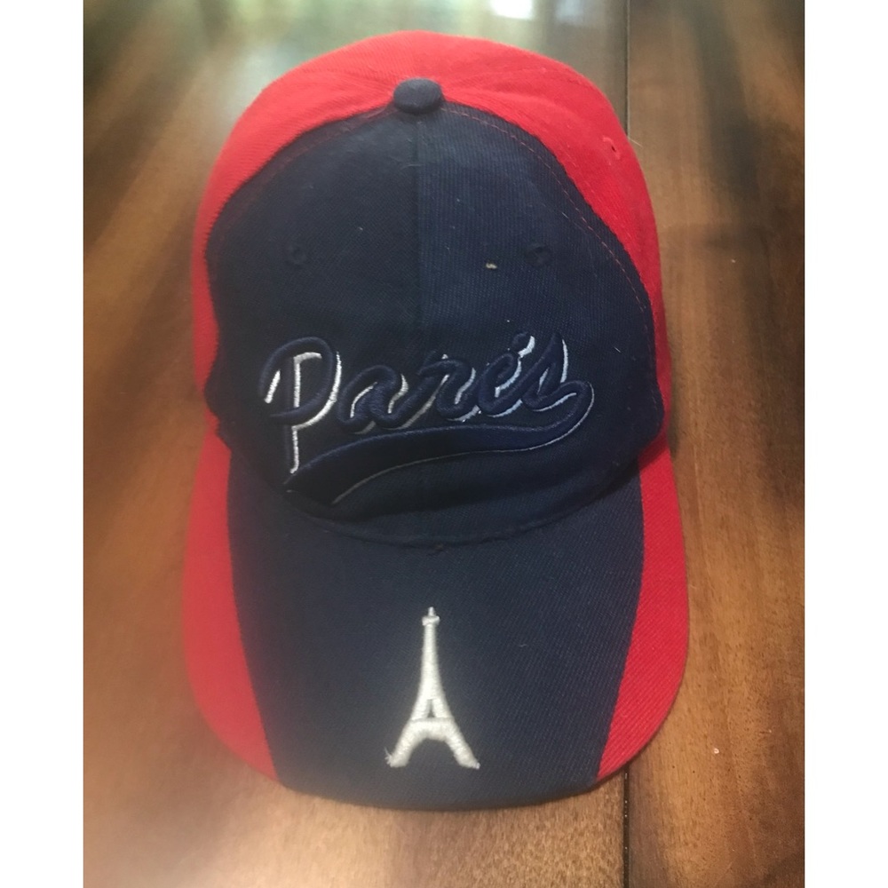 Paris themed  Eiffel Tower red and blue ball cap Adjustable closure